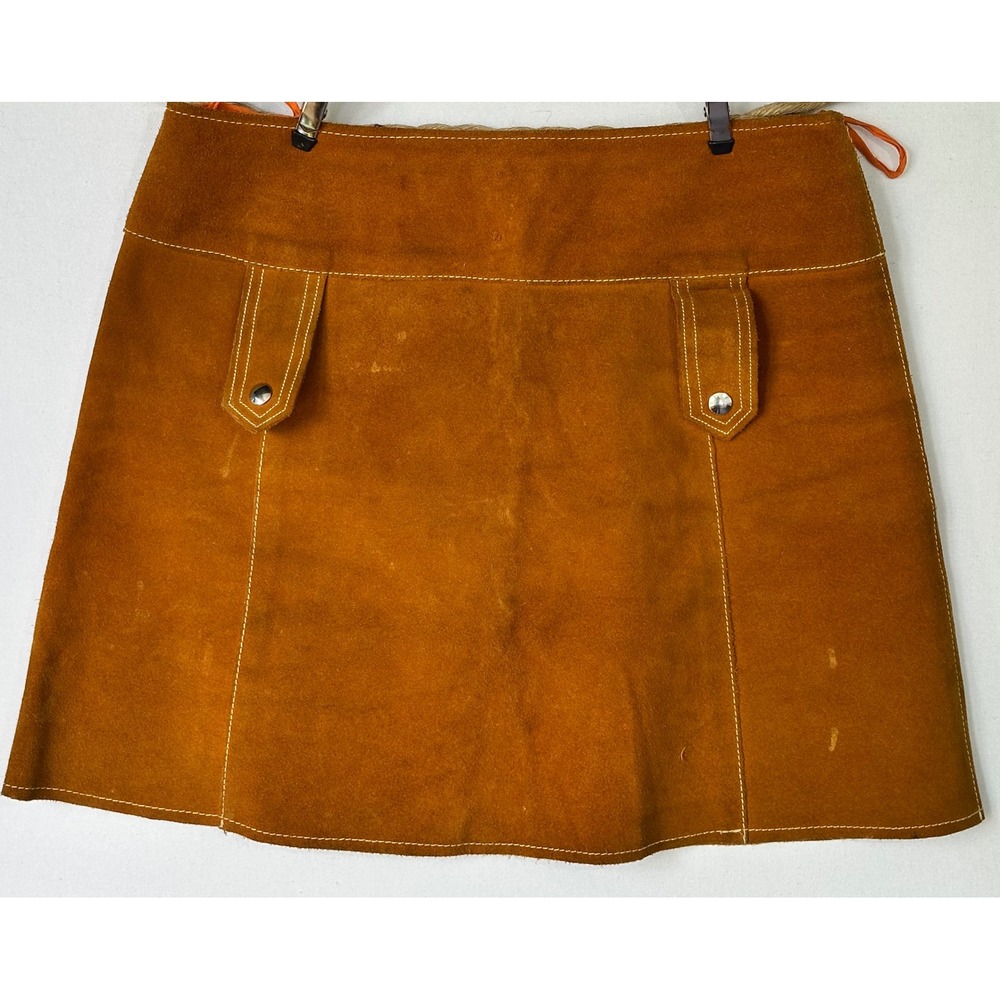 Vintage Suede Leather A-Line Mini Skirt 70's Women 28 / Small Brown Retro Go-go